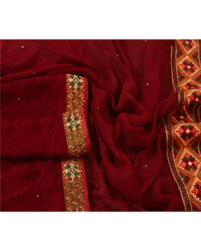 Sanskriti Vintage Dupatta Long Stole Blend Georgette Brown Embroidered Shawl DC-42738-Brown-Patch Work-Blend Georgette-2
