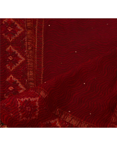 Sanskriti Vintage Dupatta Long Stole Blend Georgette Brown Embroidered Shawl DC-42738-Brown-Patch Work-Blend Georgette-3