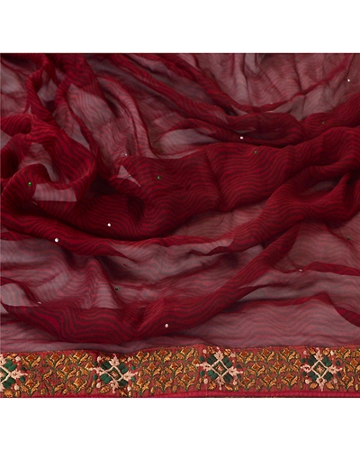 Sanskriti Vintage Dupatta Long Stole Blend Georgette Brown Embroidered Shawl DC-42738-Brown-Patch Work-Blend Georgette-4