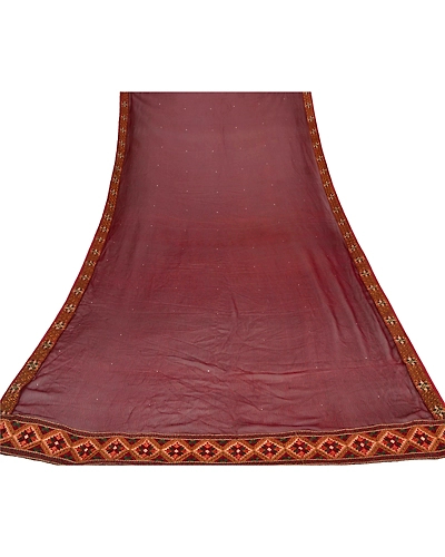Sanskriti Vintage Dupatta Long Stole Blend Georgette Brown Embroidered Shawl DC-42738-Brown-Patch Work-Blend Georgette-5