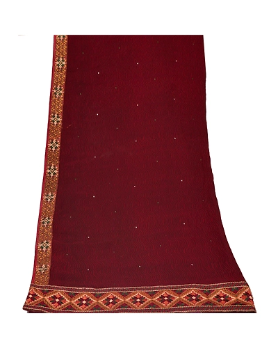 Sanskriti Vintage Dupatta Long Stole Blend Georgette Brown Embroidered Shawl DC-42738-Brown-Patch Work-Blend Georgette-6