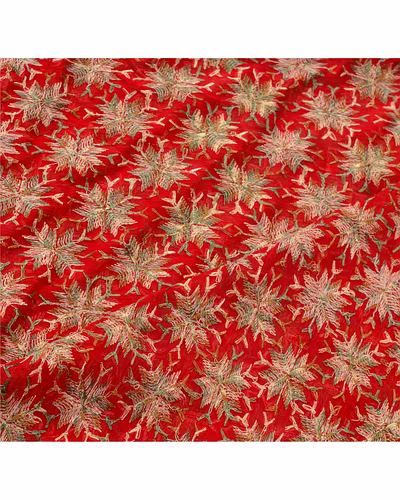 Sanskriti Vintage Dupatta Long Stole Ooak Red Embroidered Bagh Phulkari Shawl DC-42756-Red-Thread Work-Chiffon Silk-4