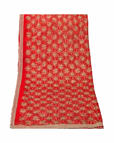 Sanskriti Vintage Dupatta Long Stole Ooak Red Embroidered Bagh Phulkari Shawl DC-42756-Red-Thread Work-Chiffon Silk-7