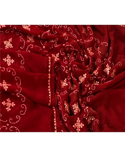 Sanskriti Vintage Dupatta Long Stole Pure Georgette Silk Brown Hand Beaded Shawl DC-42764-Brown-Gota Patti Work-Pure Georgette Silk-2
