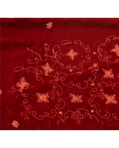 Sanskriti Vintage Dupatta Long Stole Pure Georgette Silk Brown Hand Beaded Shawl DC-42764-Brown-Gota Patti Work-Pure Georgette Silk-3