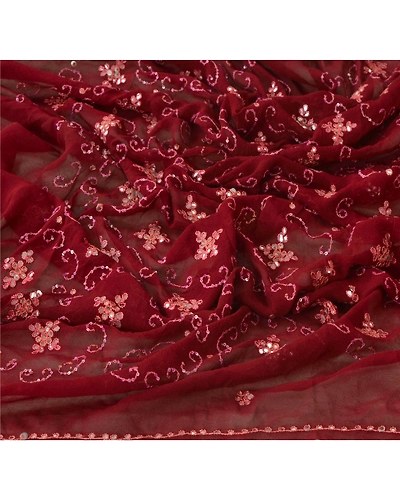 Sanskriti Vintage Dupatta Long Stole Pure Georgette Silk Brown Hand Beaded Shawl DC-42764-Brown-Gota Patti Work-Pure Georgette Silk-4