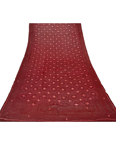 Sanskriti Vintage Dupatta Long Stole Pure Georgette Silk Brown Hand Beaded Shawl DC-42764-Brown-Gota Patti Work-Pure Georgette Silk-5