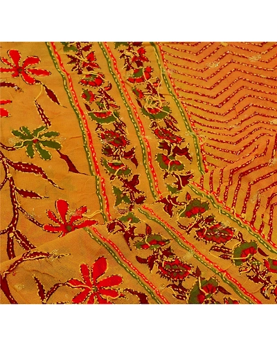 Sanskriti Vintage Dupatta Long Stole Blend Cotton Yellow Hand Embroidered Kantha DC-42781-Yellow-Thread Work-Blend Cotton-3