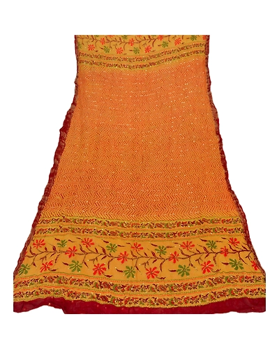 Sanskriti Vintage Dupatta Long Stole Blend Cotton Yellow Hand Embroidered Kantha DC-42781-Yellow-Thread Work-Blend Cotton-5