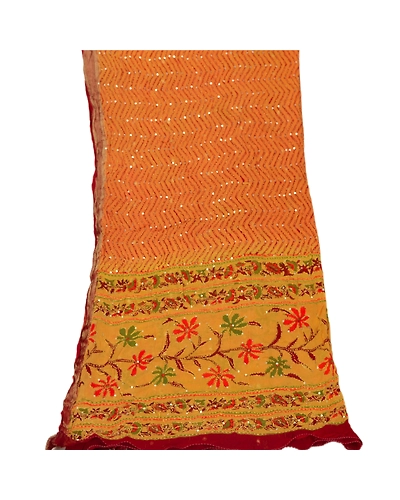Sanskriti Vintage Dupatta Long Stole Blend Cotton Yellow Hand Embroidered Kantha DC-42781-Yellow-Thread Work-Blend Cotton-6