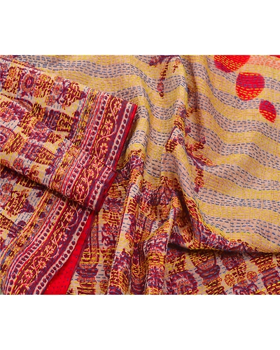 Sanskriti Vintage Dupatta Long Stole Pure Silk Cream Hand Embroidered Kantha DC-42818-Cream-Thread Work-Pure Silk-2
