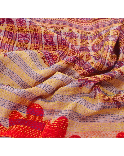 Sanskriti Vintage Dupatta Long Stole Pure Silk Cream Hand Embroidered Kantha DC-42818-Cream-Thread Work-Pure Silk-4