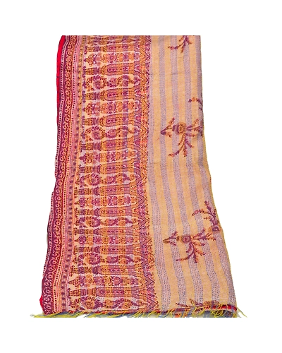 Sanskriti Vintage Dupatta Long Stole Pure Silk Cream Hand Embroidered Kantha DC-42818-Cream-Thread Work-Pure Silk-6