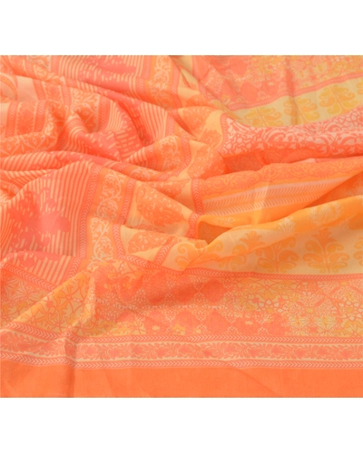Sanskriti Vintage Dupatta Long Stole Pure Cotton Orange Shawl Printed Wrap Hijab DC-42897-Orange-Printed Work-Pure Cotton-4