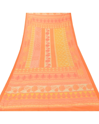 Sanskriti Vintage Dupatta Long Stole Pure Cotton Orange Shawl Printed Wrap Hijab DC-42897-Orange-Printed Work-Pure Cotton-5