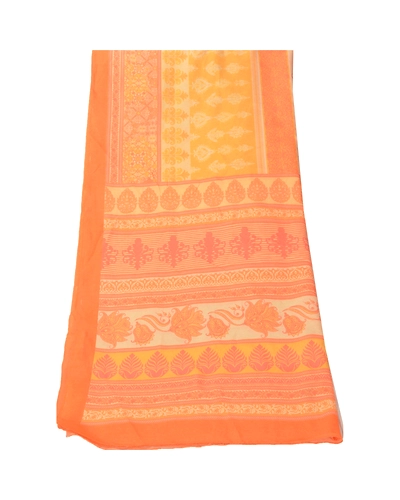 Sanskriti Vintage Dupatta Long Stole Pure Cotton Orange Shawl Printed Wrap Hijab DC-42897-Orange-Printed Work-Pure Cotton-6