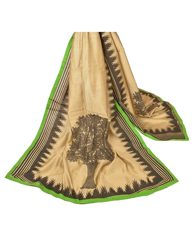 Sanskriti Vintage Dupatta Long Stole Chanderi Cream Hand Embroidered Shawl DC-43122-Cream-Printed Work-Chanderi-1