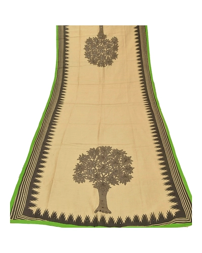 Sanskriti Vintage Dupatta Long Stole Chanderi Cream Hand Embroidered Shawl DC-43122-Cream-Printed Work-Chanderi-5