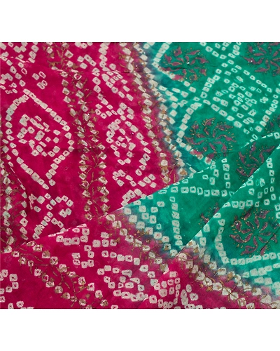 Sanskriti Vintage Dupatta Long Stole Art Silk Green Bandhani Hijab Painted Shawl DC-43131-Green-Bandhani Work-Art (Artificial) Silk-3