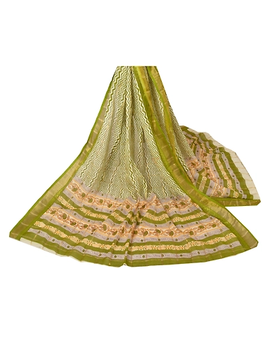 Sanskriti Vintage Dupatta Long Stole Pure Chanderi Cotton Green Printed Scarves DC-43181-Green-Printed Work-Pure Chanderi Cotton-1