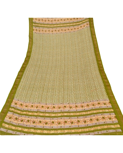 Sanskriti Vintage Dupatta Long Stole Pure Chanderi Cotton Green Printed Scarves DC-43181-Green-Printed Work-Pure Chanderi Cotton-5