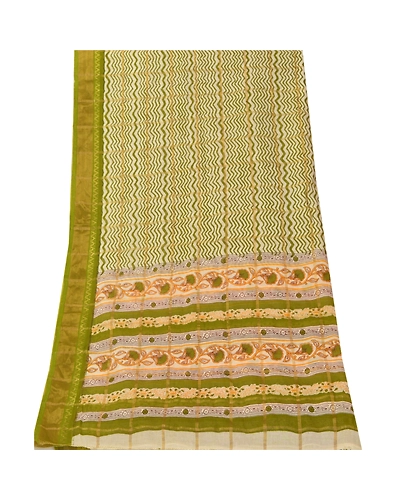 Sanskriti Vintage Dupatta Long Stole Pure Chanderi Cotton Green Printed Scarves DC-43181-Green-Printed Work-Pure Chanderi Cotton-6