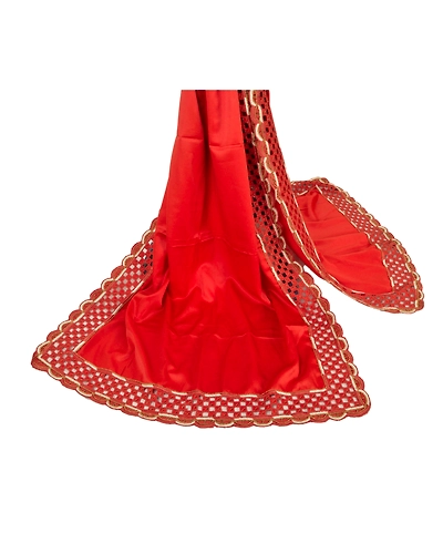 Sanskriti Vintage Dupatta Long Stole Satin Orange Hand Beaded Cut Work Shawl DC-43190-Orange-Cut Work-Poly Satin-1