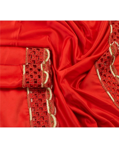 Sanskriti Vintage Dupatta Long Stole Satin Orange Hand Beaded Cut Work Shawl DC-43190-Orange-Cut Work-Poly Satin-2