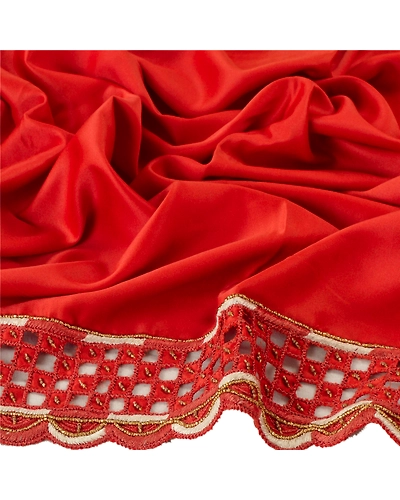Sanskriti Vintage Dupatta Long Stole Satin Orange Hand Beaded Cut Work Shawl DC-43190-Orange-Cut Work-Poly Satin-4