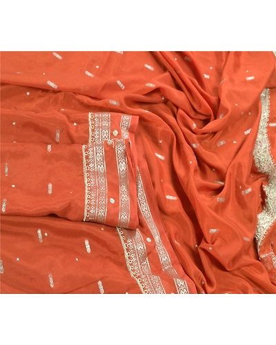 Sanskriti Vintage Dupatta Long Stole Art Silk Orange Hand Beaded Woven Veil DC-43334-Orange-Zari/Woven Work-Art (Artificial) Silk-2