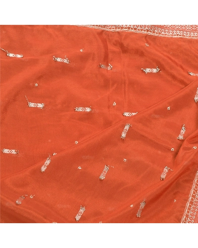 Sanskriti Vintage Dupatta Long Stole Art Silk Orange Hand Beaded Woven Veil DC-43334-Orange-Zari/Woven Work-Art (Artificial) Silk-3