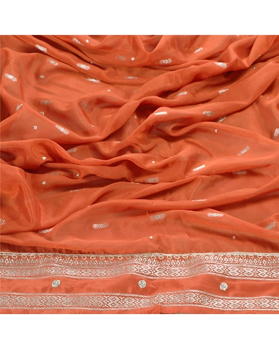 Sanskriti Vintage Dupatta Long Stole Art Silk Orange Hand Beaded Woven Veil DC-43334-Orange-Zari/Woven Work-Art (Artificial) Silk-4