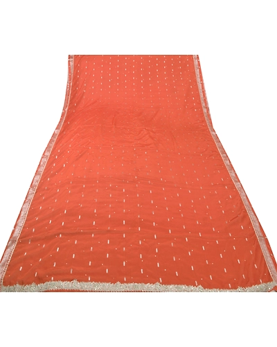 Sanskriti Vintage Dupatta Long Stole Art Silk Orange Hand Beaded Woven Veil DC-43334-Orange-Zari/Woven Work-Art (Artificial) Silk-5