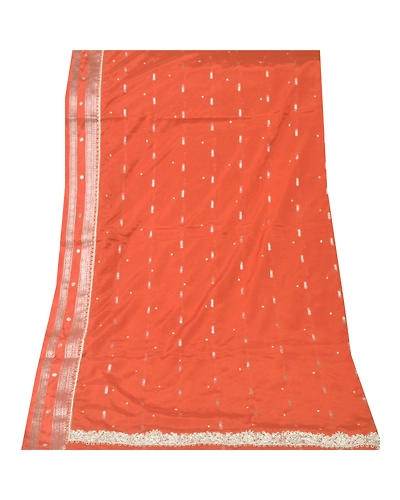 Sanskriti Vintage Dupatta Long Stole Art Silk Orange Hand Beaded Woven Veil DC-43334-Orange-Zari/Woven Work-Art (Artificial) Silk-6