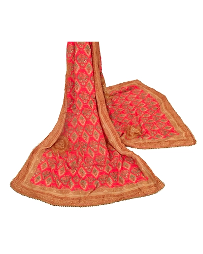 Sanskriti Vintage Dupatta Long Stole Pure Silk Pink Hand Embroidered Scarves DC-43641-Pink-Zari/Gota Patti Work-Pure Silk-1