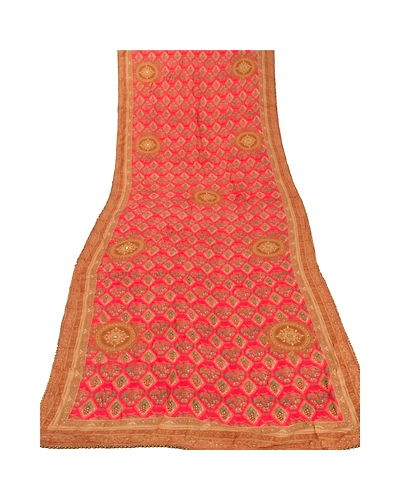 Sanskriti Vintage Dupatta Long Stole Pure Silk Pink Hand Embroidered Scarves DC-43641-Pink-Zari/Gota Patti Work-Pure Silk-5