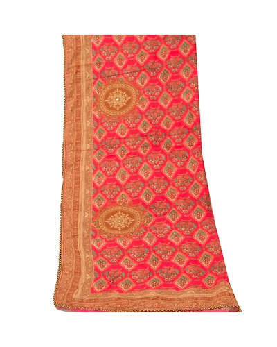 Sanskriti Vintage Dupatta Long Stole Pure Silk Pink Hand Embroidered Scarves DC-43641-Pink-Zari/Gota Patti Work-Pure Silk-6