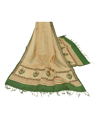 Sanskriti Vintage Dupatta Long Stole Handloom Ivory Hand Painted Scarves DC-43649-Ivory-Painted Work-Handloom-1