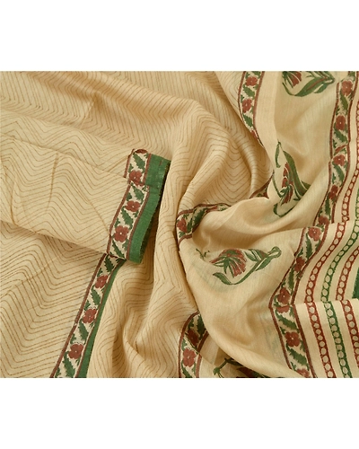 Sanskriti Vintage Dupatta Long Stole Handloom Ivory Hand Painted Scarves DC-43649-Ivory-Painted Work-Handloom-3