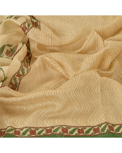 Sanskriti Vintage Dupatta Long Stole Handloom Ivory Hand Painted Scarves DC-43649-Ivory-Painted Work-Handloom-4