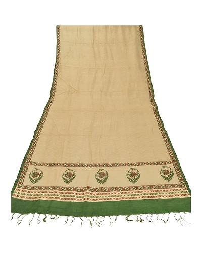 Sanskriti Vintage Dupatta Long Stole Handloom Ivory Hand Painted Scarves DC-43649-Ivory-Painted Work-Handloom-5