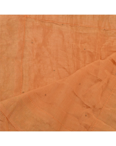 Sanskriti Vintage Dupatta Long Stole Pure Silk Saffron Hand Beaded Wrap Scarves DC-43683-Saffron-Rhinestone Work-Pure Silk-2