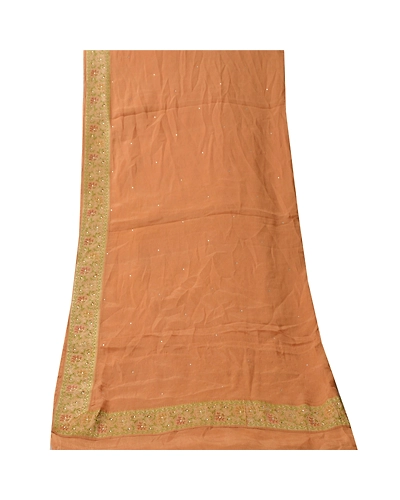 Sanskriti Vintage Dupatta Long Stole Pure Silk Saffron Hand Beaded Wrap Scarves DC-43683-Saffron-Rhinestone Work-Pure Silk-6