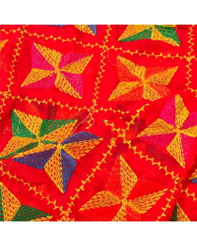 Sanskriti Vintage Dupatta Long Stole Ooak Red Hand Embroidered Bagh Phulkari DC-43703-Red-Thread Work-Chiffon Silk-2