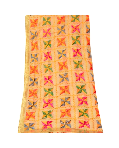 Sanskriti Vintage Dupatta Long Stole Ooak Cream Hand Embroidered Bagh Phulkari DC-43709-Cream-Thread Work-Chiffon Silk-6