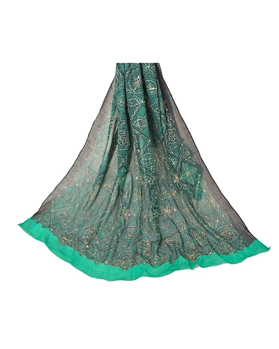 Sanskriti Vintage Dupatta Long Stole Black Pure Cotton Hand Beaded Scarves Shawl DC-43734-Black-Zari Work-Pure Cotton-1