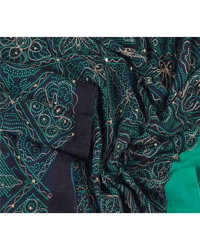 Sanskriti Vintage Dupatta Long Stole Black Pure Cotton Hand Beaded Scarves Shawl DC-43734-Black-Zari Work-Pure Cotton-3