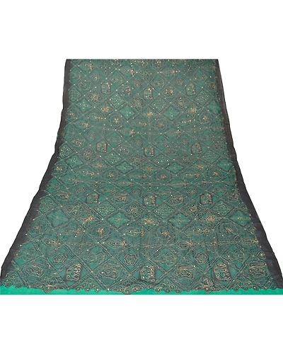 Sanskriti Vintage Dupatta Long Stole Black Pure Cotton Hand Beaded Scarves Shawl DC-43734-Black-Zari Work-Pure Cotton-5
