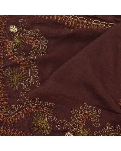 Sanskriti Vintage Dupatta Long Stole Pure Silk Brown Hand Beaded Wrap Scarves DC-43752-Brown-Zardozi/Sequins Work-Pure Silk-2