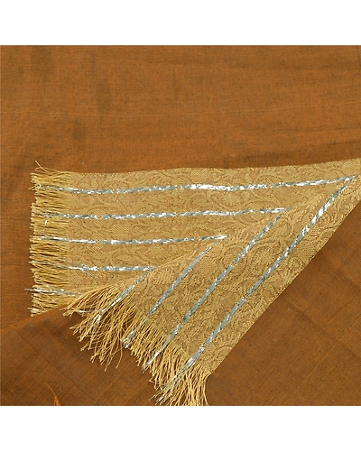 Sanskriti Vintage Dupatta Long Stole Pure Cotton Brown Woven Scarves Shawl Veil DC-43794-Brown-Woven Work-Pure Cotton-3